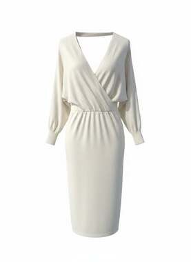 Product Garment Cream Knit Wrap Midi Dress Size M